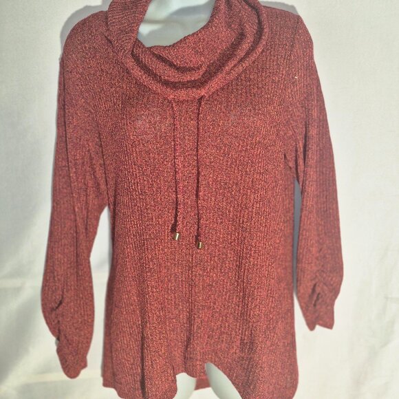 RAFAELLA Cowl Neck sweater top, burnt orange and pink blend, in size Large - Picture 4 of 16